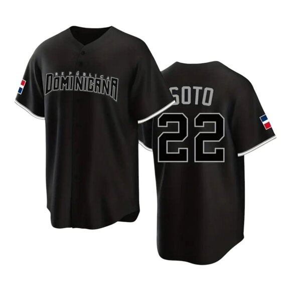 Unbranded Other - Dominican Republic Juan Soto 22 Baseball Jersey Stitched Black New York Mets 2XL